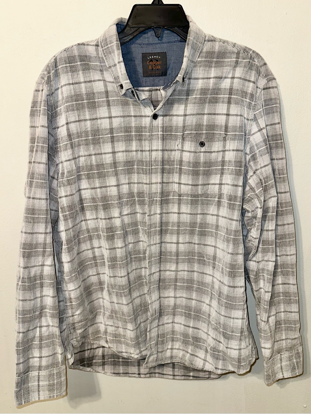 Copper & Oak White and Gray Plaid Shirt Corduroy